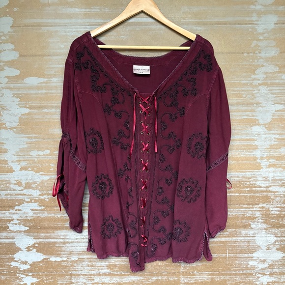 Holy Clothing Embroidered Blouse Renaissance Festival Whimsy Goth Womens 2X - Picture 6 of 8
